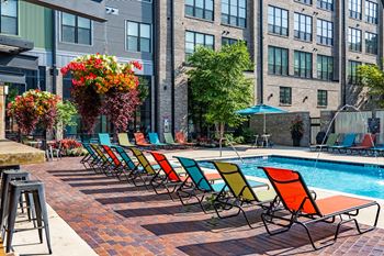 Heated resort-style pool with industrial touches